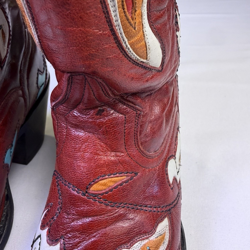 Corral Butterfly Inlay Red Leather Cowboy Boot Country Festival Boho‎ Sz 7.5 - Picture 4 of 12